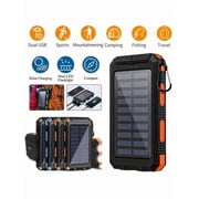 10000mAh Solar Charger Power Bank - Portable Solar Panel Charger with QC3.0 Dual USB - For Phones & Devices, Travel/Camping - LED Flashlight, Great Festival Gift
