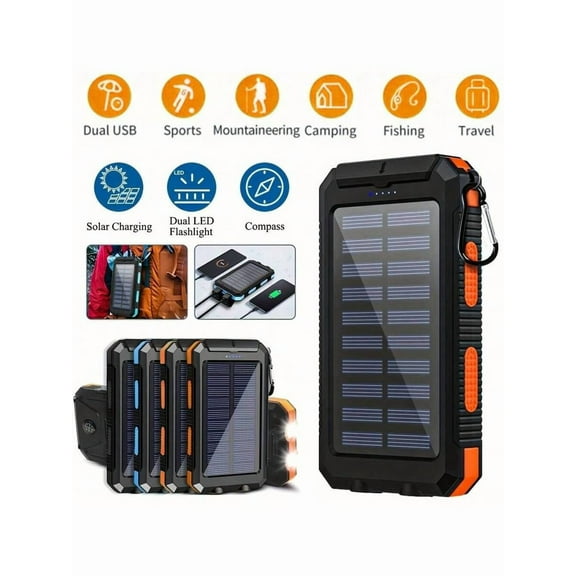 10000mAh Solar Charger Power Bank - Portable Solar Panel Charger with QC3.0 Dual USB - For Phones & Devices, Travel/Camping - LED Flashlight, Great Festival Gift