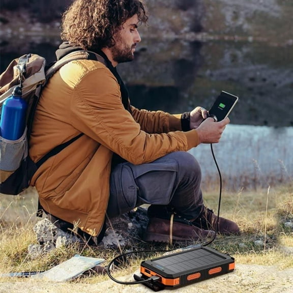10000mAh Solar Charging Power Bank 2USB Portable with Flashlight Water Resistant for Mobile Devices