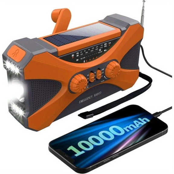 10000mAh Solar Hand Crank Emergency Radio - AM/FM/WB Weather Radio with Flashlight SOS Charger