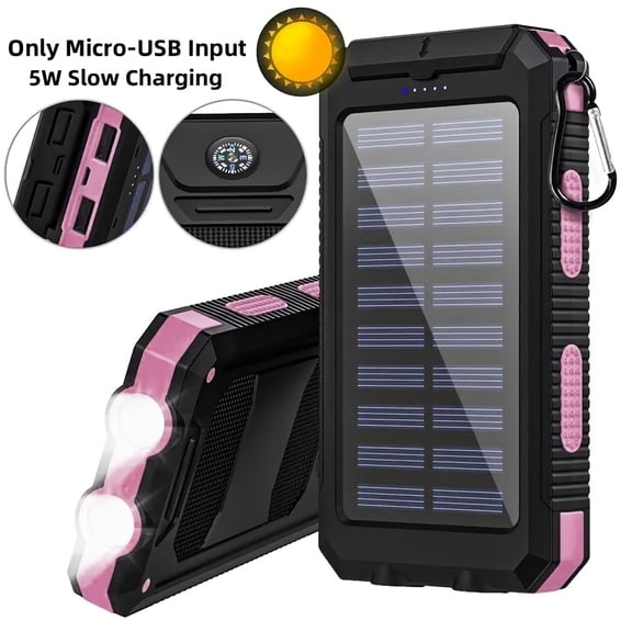 10000mAh Solar Power Bank, 5V 2A Fast Charge with Dual Flashlights & LED Light, Dual USB Ports Portable Backup Battery for iPhone Android Outdoor Travel