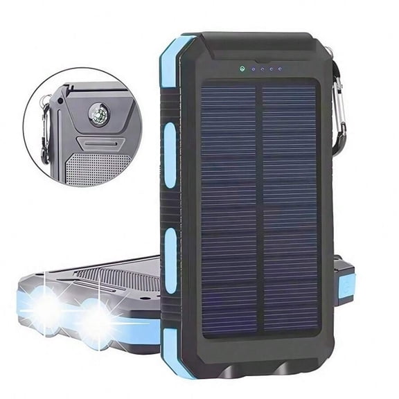 10000mAh Solar Power Bank 5V2A Fast Charger, Ultra-Bright LED Flashlight, Dual USB Portable Phone Charger for Outdoor Travel
