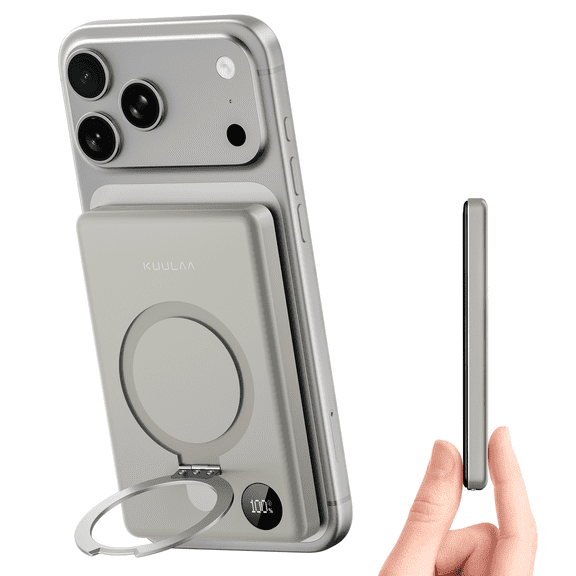 Kuulaa Magnetic Power Bank 10000mAh with Stand & LCD Display, 20W PD USB-C Compatible for iPhone 12–17 & Android
