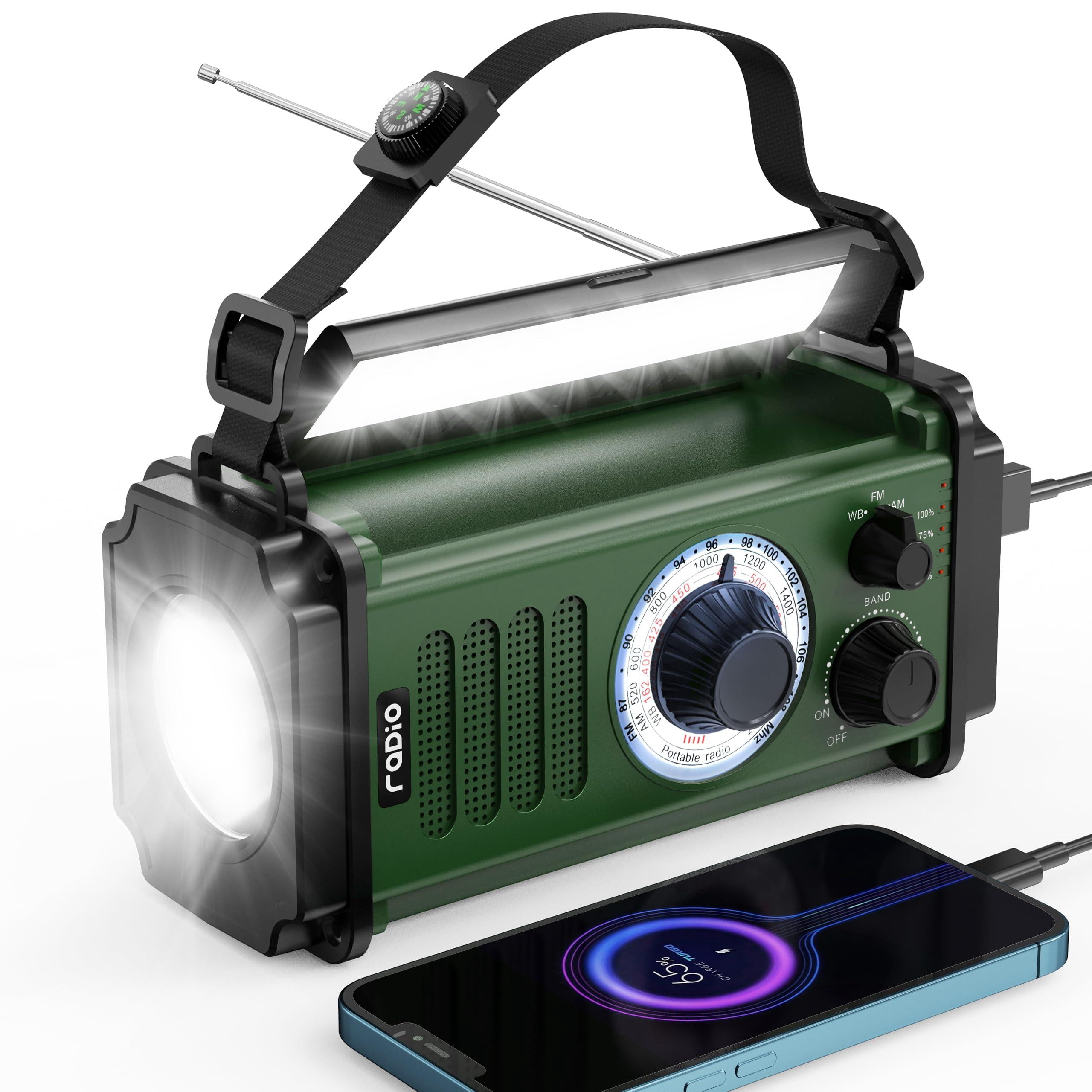 10000mah/37000mwh Emergency Radio  Solar Hand Crank Noaa Am Fm Weather 4 Charging Methods Polymer Flashlight & Reading Lamp Sos Alarm Phone For