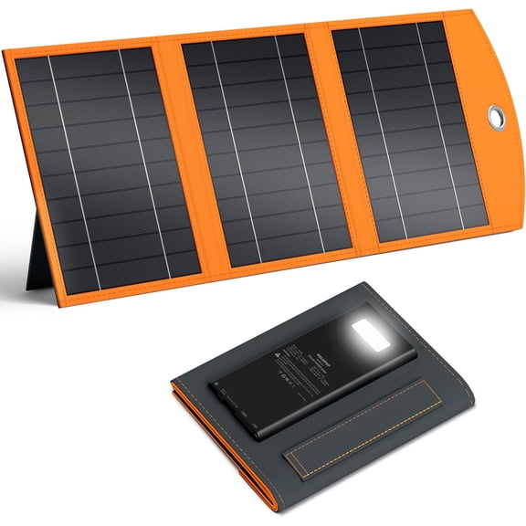 10000mah Solar Charger Power Bank, 30W Foldable Portable Panel, Fast Charging with 1 Type-C & 2 USB-A Ports, Ipx5 Waterproof, for Phone, Tablets Multiple Devices, Camping Outdoor Use