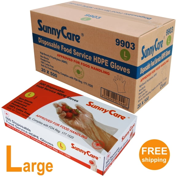 10000pcs Poly HDPE Food Handling Service Gloves (Latex Vinyl Free) 500pcs/box;20boxes/case Size: Large
