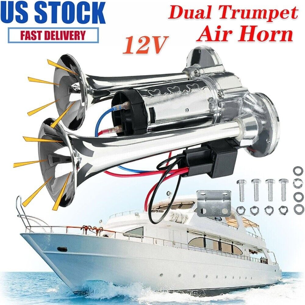 1000DB 12V Air Electric Horn Dual Trumpet For Cars Truck Train Speaker SuperLoud
