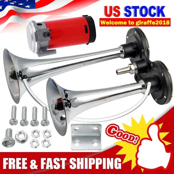 1000DB Ultra Loud Dual Trumpet Air Horn Compressor 12V for Car Truck Train Boat_