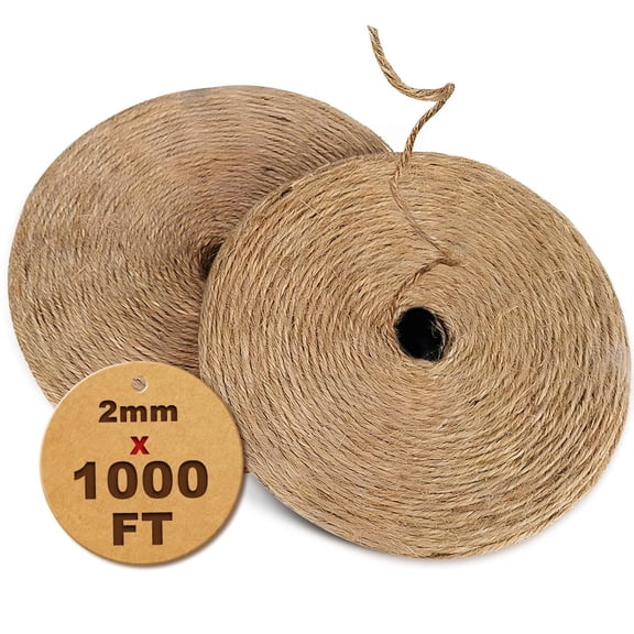 1000FT Natural Jute Twine String Bulk Hemp Rope Cord for Crafts Gardening Gift Wrapping Wedding Decor Packing Material Burlap Ribbon Christmas Knitting Macrame Decoration (Brown 2mm* 1000ft)