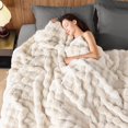 thumbnail image 1 of 1000GSM Faux Rabbit Fur Throw Blanket, Super Heavy Warm Cozy Blankets for Couch Bed Sofa, Bubble Plush Fuzzy Elegant Soft Reversible Mink Blanket for Living Room Bedroom, Cream White, 1 of 14