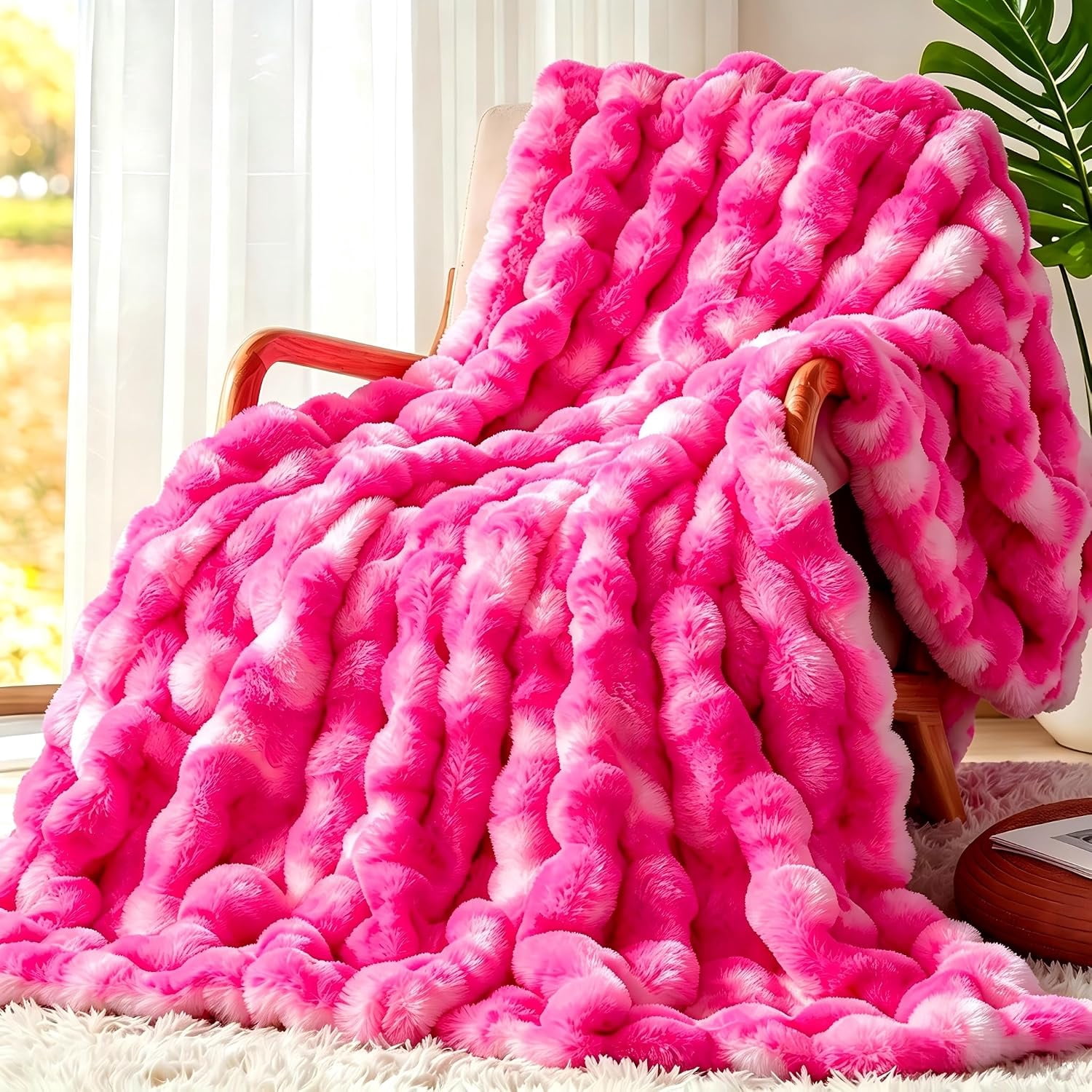 Plush Roses Throw 1000GSM Rabbit Faux Fur Blanket, Super Warm Cozy Plush Reversible Mink ...
