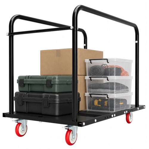 1000LBS Heavy Duty 2-in-1 Table Dolly, Adjustable Furniture Mover Cart with Multi-Slot & Flatbed Modes, 360° Swivel PU Wheels, Dual Brakes – For Drywall, Plywood, Equipment