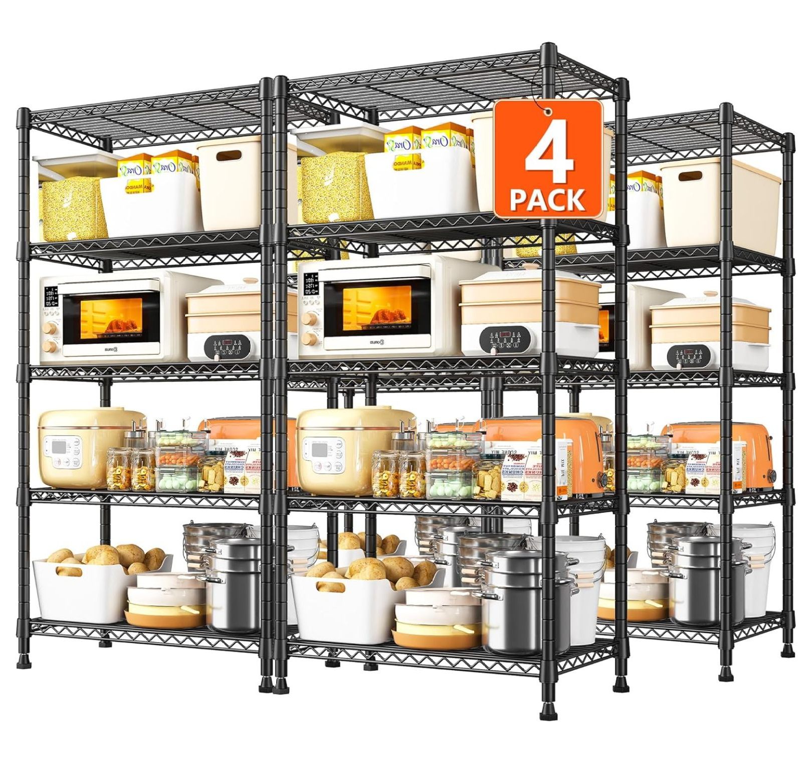 1000LBS Wire Shelving Unit, 5 Tier Adjustable Metal Storage Shelves for