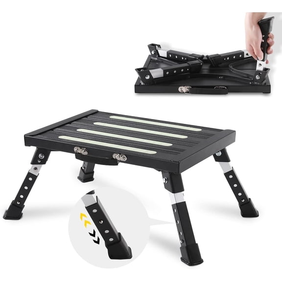 1000Lbs Heavy Duty Rv Steps, 4 Levels Adjustable Step Stool, Portable Folding Step Stool, Easy Use Camper Steps for Rv/Trailer/Truck/SUV, Lightweight Rv Step for Adults/Seniors/Dog