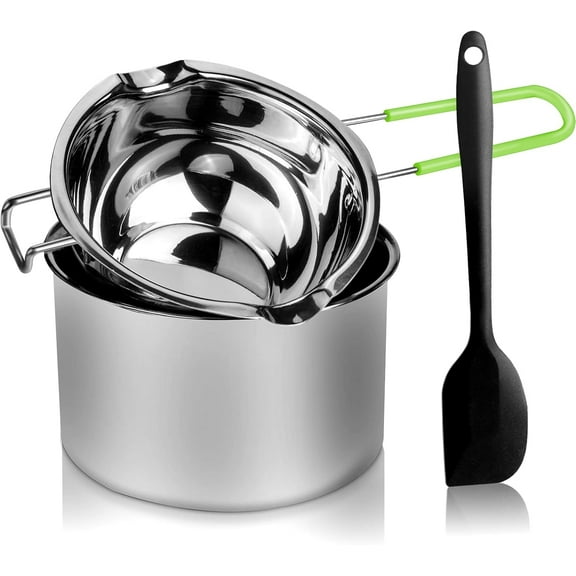 1000ML Double Boiler with 2200ML Stainless Steel Pot and Silicone Spatula, Double Boiler Set for Melting Chocolate, Candy, Soap, Wax, Candles