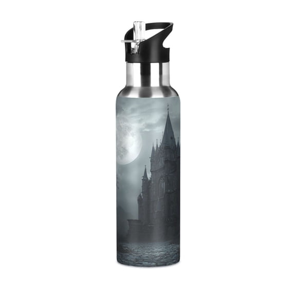 1000ML Insulated Stainless Steel Sports Water Bottle Screw Cap Design Leak-Proof Design,Holiday Theme Style Suitable for Travel and Sports Insulated Stainless Steel Material Gothic Castle