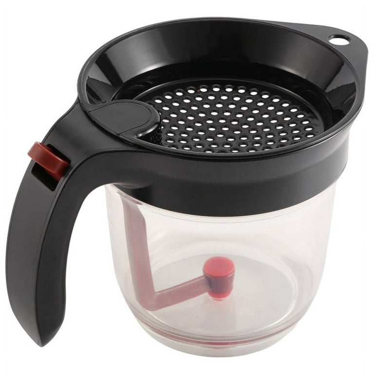 1000ml Oil Separator Measuring Cup and Strainer with Bottom Release for Sauces and Other Liquids with Oil Grease, Black