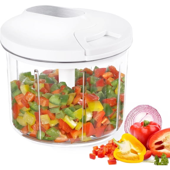1000ML Onion Chopper, Large Hand Pull String Vegetable Food Chopper, White