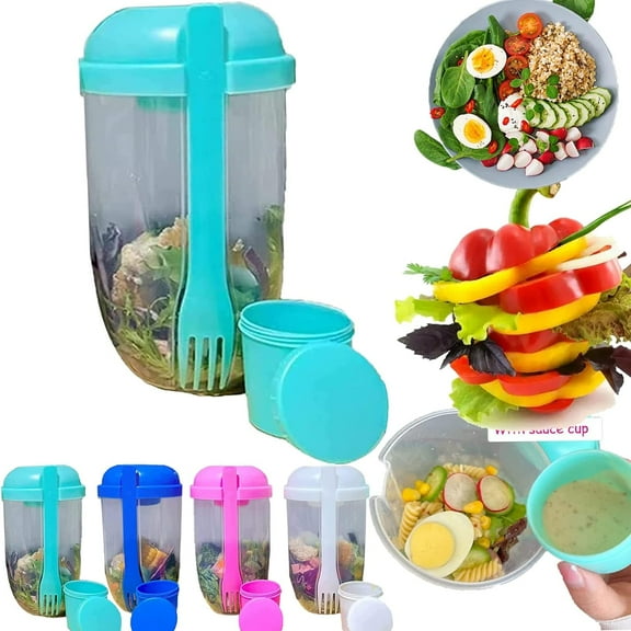 1000ML Salad Meal Shaker Cup, Fresh Salad Cup to Go with Fork & Salad Dressing Holder, Portable Salad Food Fruit Container Cup for Men Women Kids