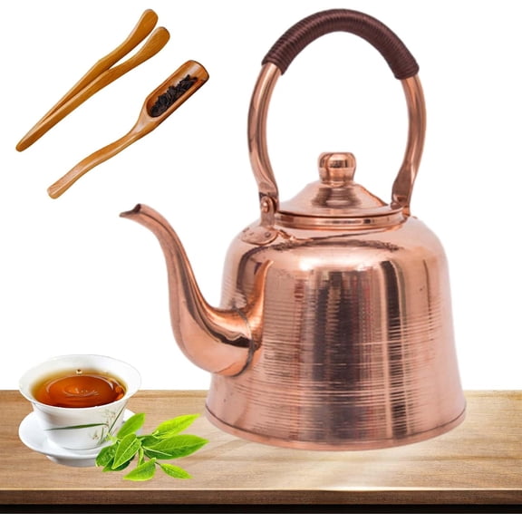1000ML Solid Copper Tea Kettle Stovetop, Vintage Handmade Copper Teapot, Fast Boiling Copper Kettle for Gas, Electric, and Induction Stoves, Decorative Tea Pot for Kitchen
