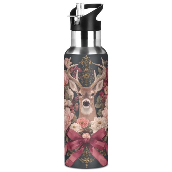 1000ML Transparent Sports Water Bottle with Handle & Straw Portable Water Bottle for Outdoor Camping Gym Beautiful and Detailed Deer