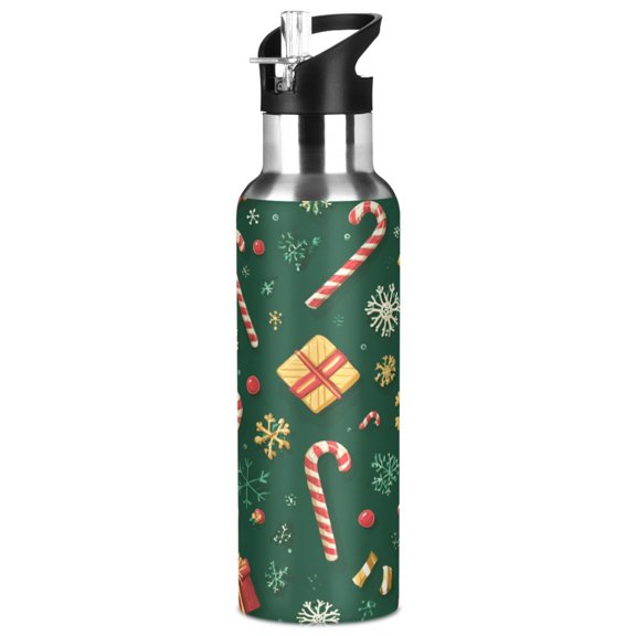 1000ML Transparent Sports Water Bottle with Handle & Straw Portable Water Bottle for Outdoor Camping Gym Christmas-themed Elementsl