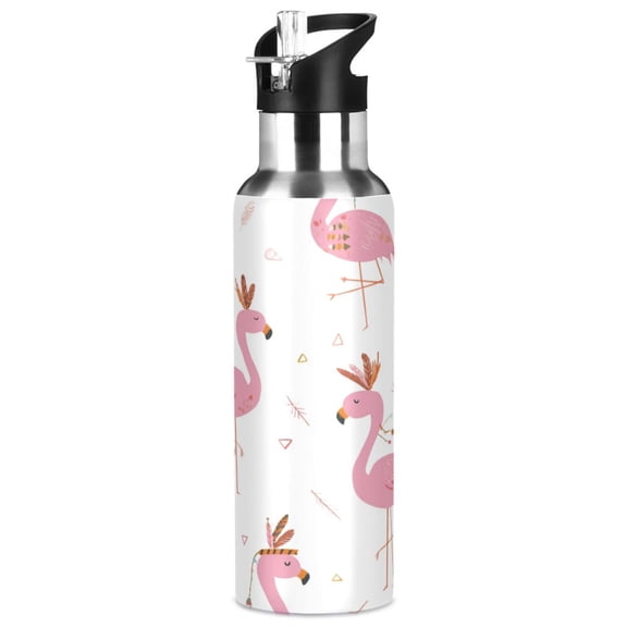 1000ML Transparent Sports Water Bottle with Handle & Straw Portable Water Bottle for Outdoor Camping Gym Cute Pink Flamingo Pattern