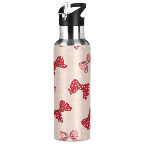 1000ML Transparent Sports Water Bottle with Handle & Straw Portable Water Bottle for Outdoor Camping Gym Cute Red Bows Pattern