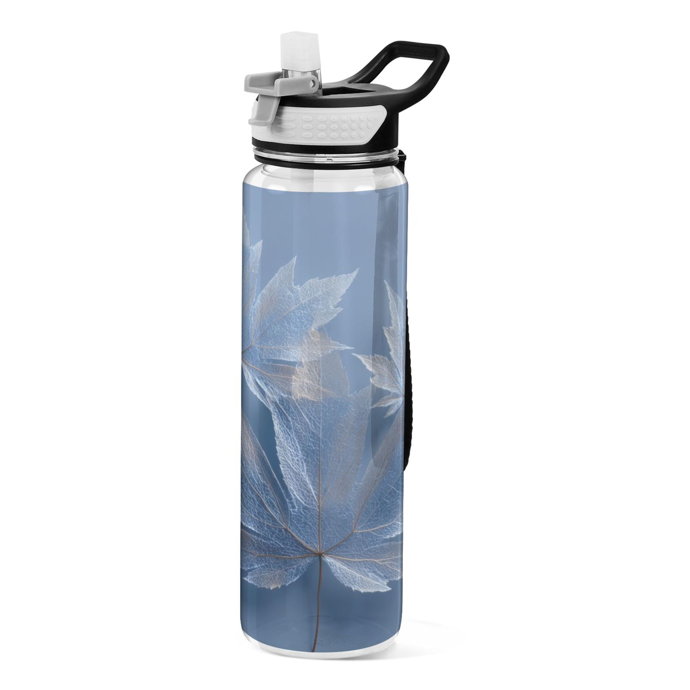 1000ML Transparent Sports Water Bottle with Handle & Straw Portable Water Bottle for Outdoor Camping Gym Glass Mapleleaves