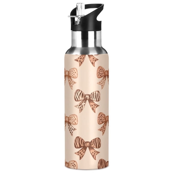 1000ML Transparent Sports Water Bottle with Handle & Straw Portable Water Bottle for Outdoor Camping Gym Leopard Print Bow