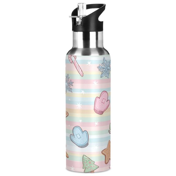 1000ML Transparent Sports Water Bottle with Handle & Straw Portable Water Bottle for Outdoor Camping Gym Pastel Christmas-themed