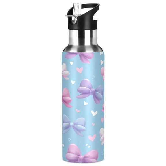 1000ML Transparent Sports Water Bottle with Handle & Straw Portable Water Bottle for Outdoor Camping Gym Pink and Purple Bows