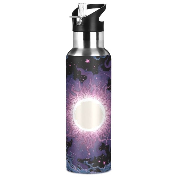 1000ML Transparent Sports Water Bottle with Handle & Straw Portable Water Bottle for Outdoor Camping Gym Solar Vortex