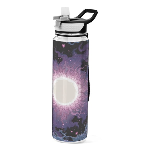 1000ML Transparent Sports Water Bottle with Handle & Straw Portable Water Bottle for Outdoor Camping Gym Solar Vortex