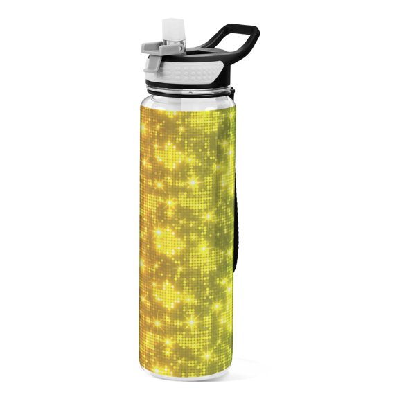 1000ML Transparent Sports Water Bottle with Handle & Straw Portable Water Bottle for Outdoor Camping Gym Yellow Abstract Light Spot