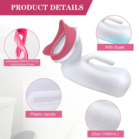 1000ML Unisex Portable Urinal Bottle, Spill Proof Reusable Pee Bottle for Men Women Elderly Bedridden Patient, Odor-Sealed, Emergency Urination Device for Travel Car Camping Elderly Incontinence,1Pc