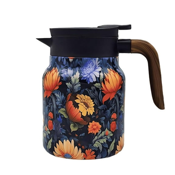 1000ML Vintage Printed Tea Kettle With Built-In Infuser And Wooden Handle