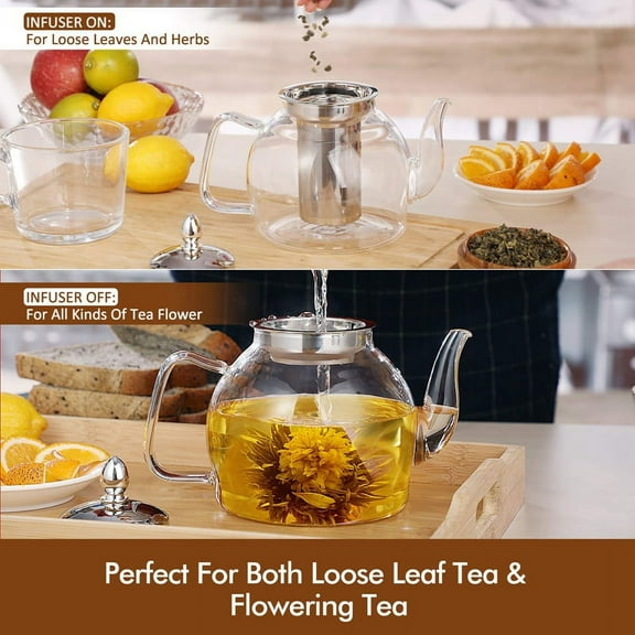 1000Ml Glass Teapot with Removable Infuser, Stovetop Safe Tea Kettle, Blooming and Loose Leaf Maker Set