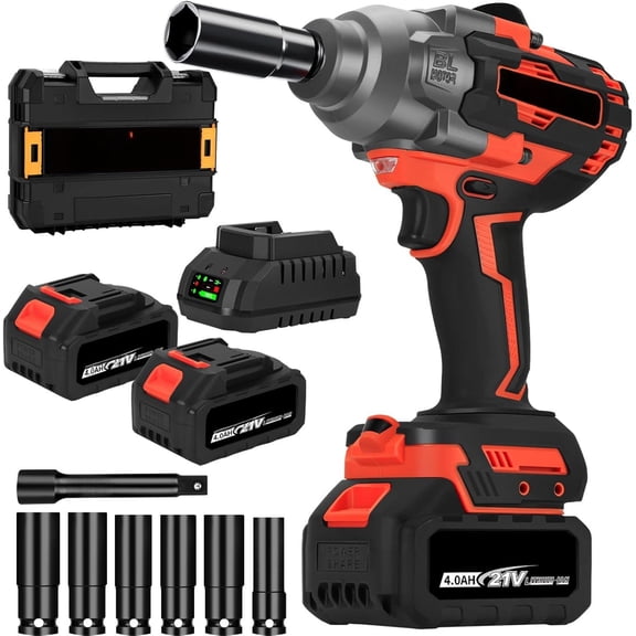 1000Nm Impact Wrench,1/2" 737ft-lbs Cordless Impact w/ 2x4.0Ah & 6 Sockets,21V High Torque Pistola De Impacto,Speeds for /Mower//Industrial