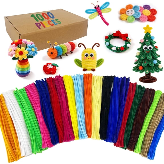 1000PCS 20 Colors Pipe Cleaners Bulk, Durable Chenille Stems, Multicolored Limpia Pipas, Pipe Cleaners Craft for DIY Crafts, Flower Making Kit, Arts and Crafts Supplies, School Decorations.