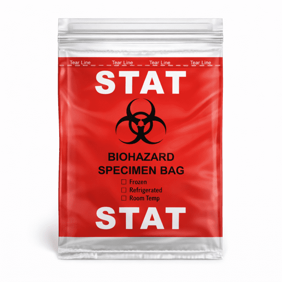 1000PCS 6x9IN STAT SPECIMEN TRANSPORT BIOHAZARD BAG, RED, ECONO-ZIP