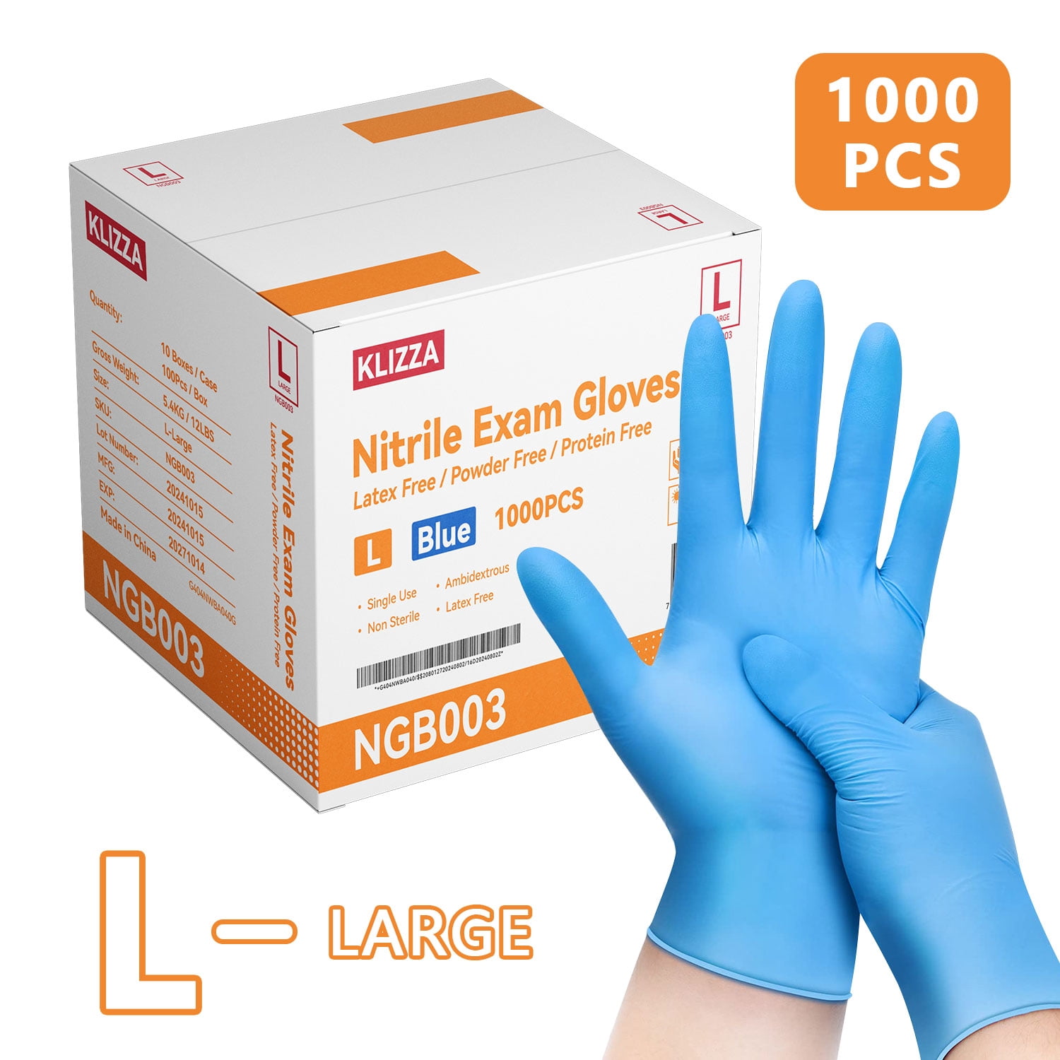 1000PCS Blue Nitrile Disposable Gloves 5Mil Latex-Free and Powder-Free, Safe for Food Processing, Beauty Salons, Medical Care (L Size)
