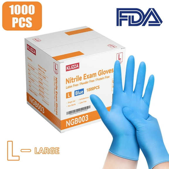 1000PCS Blue Nitrile Disposable Gloves 4.5Mil Latex-Free and Powder-Free, Safe for Food Processing, Beauty Salons, Medical Care (L Size)