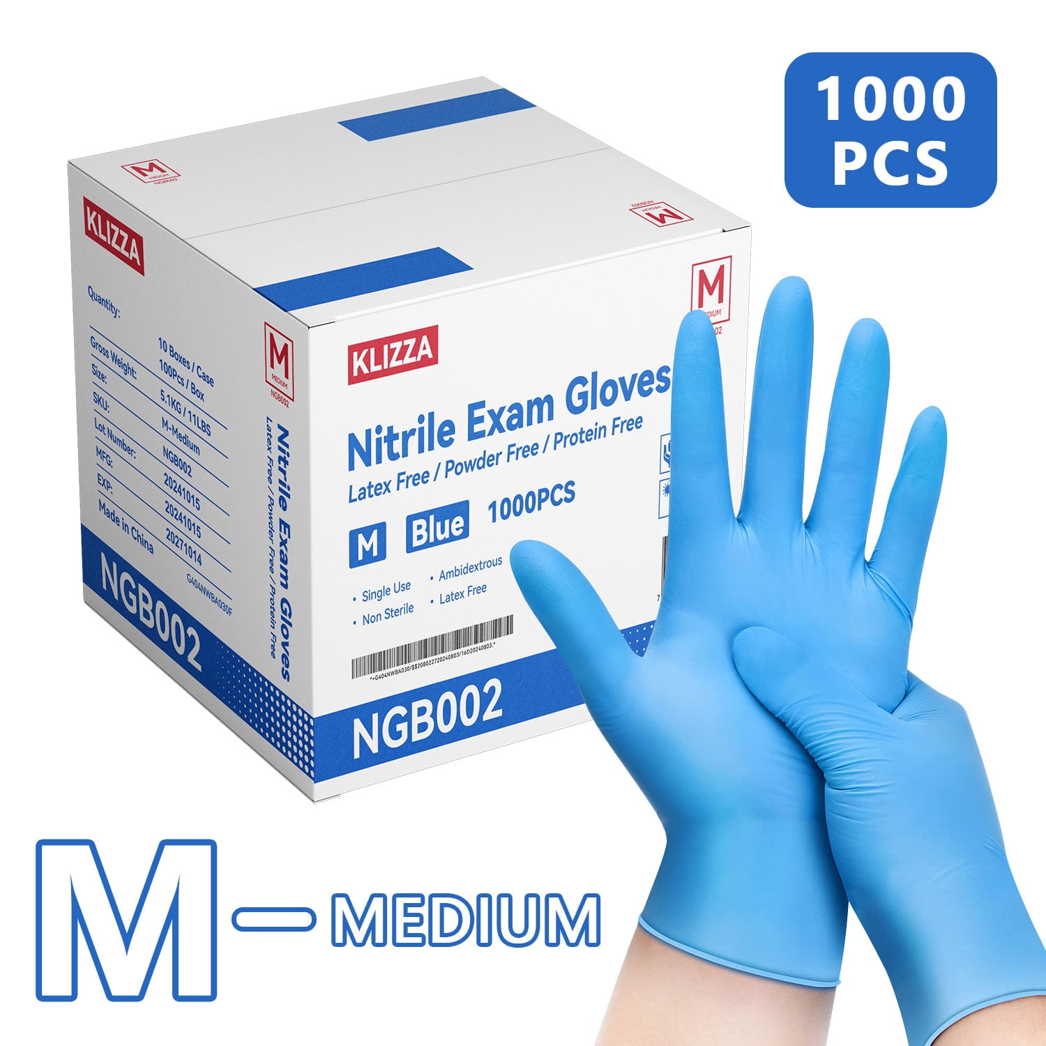 1000PCS Blue Nitrile Disposable Gloves 4.5 Mil Latex-Free and Powder-Free, Safe for Food Processing, Beauty Salons, Medical Care(M Size)
