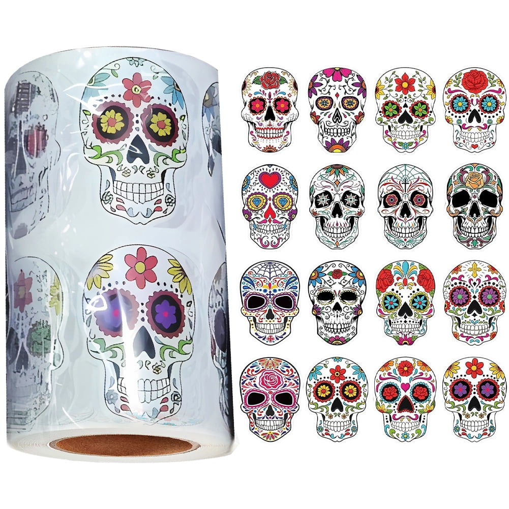 1000PCS Day of The Dead Sugar Skull Sticker Roll, Mexican Dia de Los ...