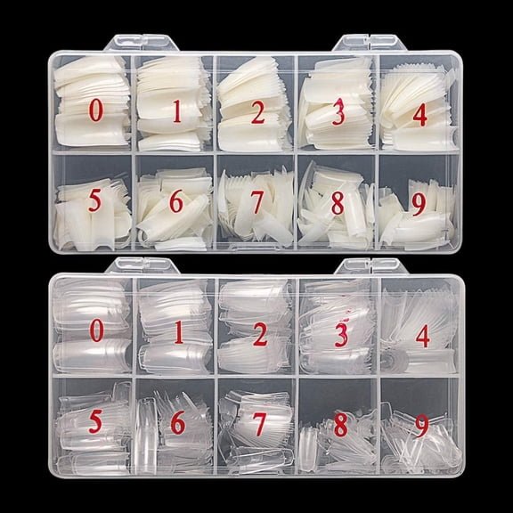 1000PCS French Style Nail Tips (Natural & Clear): 10 Sizes Half-Cover Acrylic Artificial False Nails with Box Ideal for Salon & Home DIY Manicure