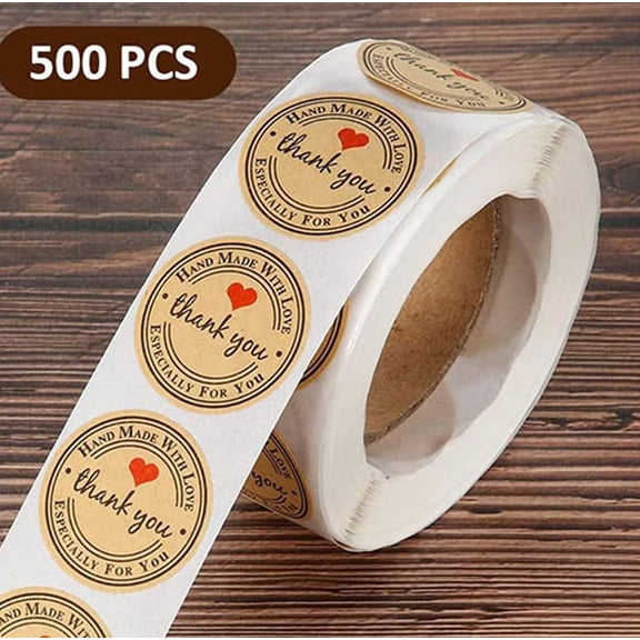 1000PCS Hand Made with Love Stickers,1 Inch Small Round Thank You Red Heart Baking Stickers Label Bakery Sticker for Baked Goods Packaging Jam, Jelly Jar Canning Bottles,Cookie Bags (Brown)..
