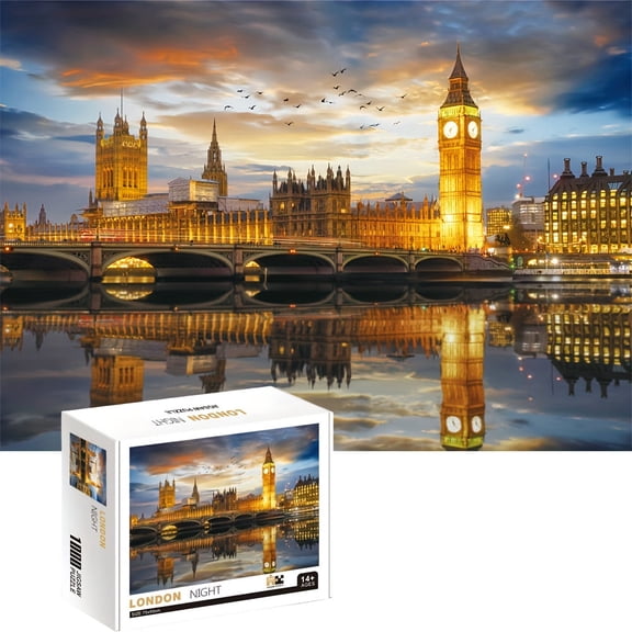 1000PCS Jigsaw Puzzle for Adults, London Skyline Big Ben & Thames River Sunset, 27.56x19.69 Inch, High-Quality Printing, Hard Puzzles for Adults, Ideal for Home Decor, Birthday, Christmas Gifts