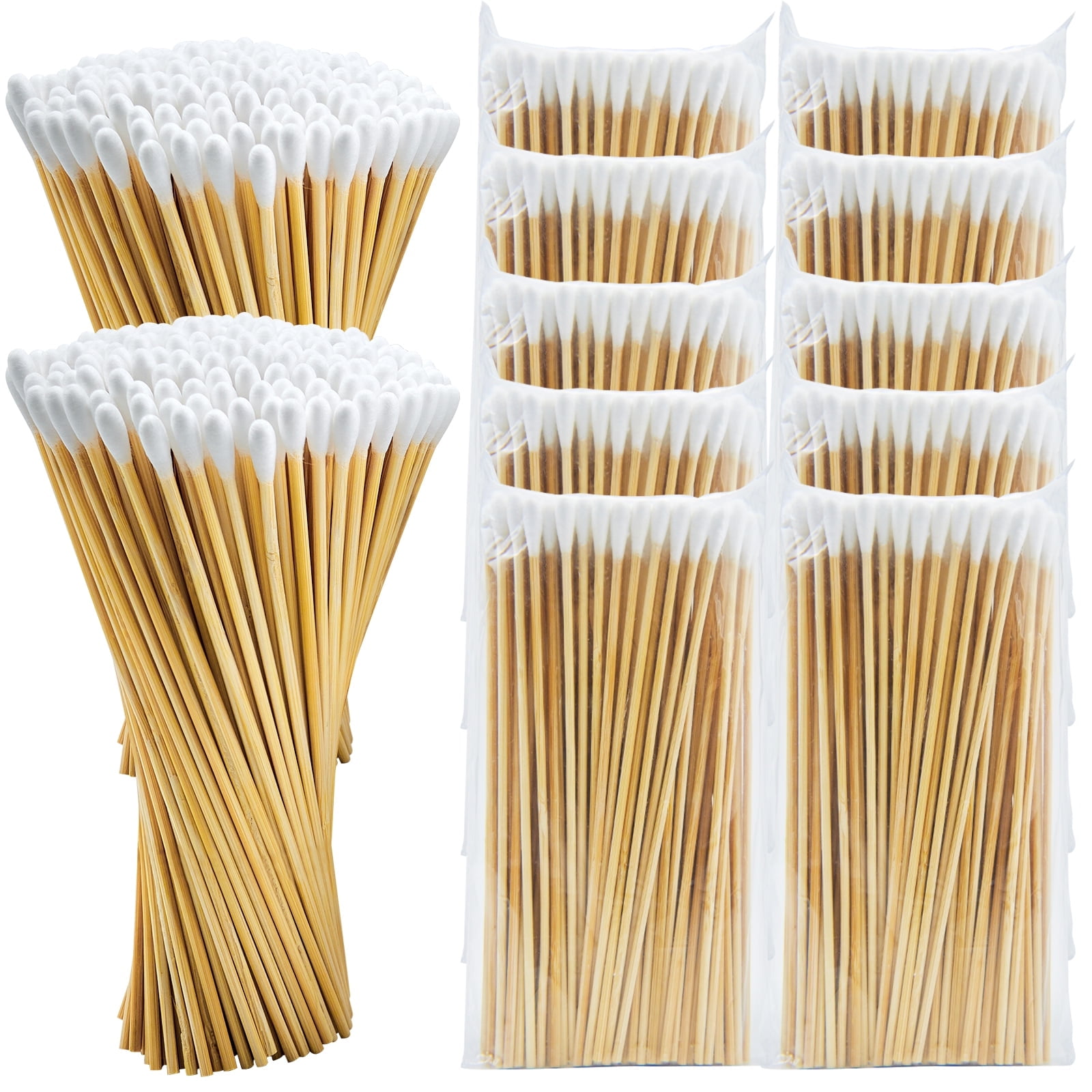 PINGMIC 6inch Lint-Free, Durable Long Cotton Swabs with Bamboo Handle, 1000 Count