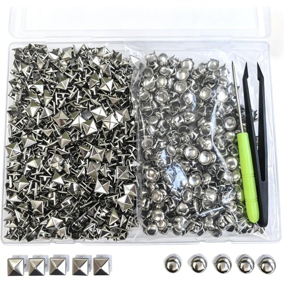 1000PCS Punk Rivet Kit for Clothing, Premium Metal Square Pyramid Studs & Round Dome Rivets for Leathercraft Punk Style DIY Craft Decoration for Punk Style Clothes Belts Bags Shoes Dog Collar